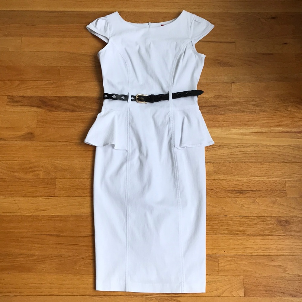 XOXO White Peplum Dress With Black Belt - Size: 3/4